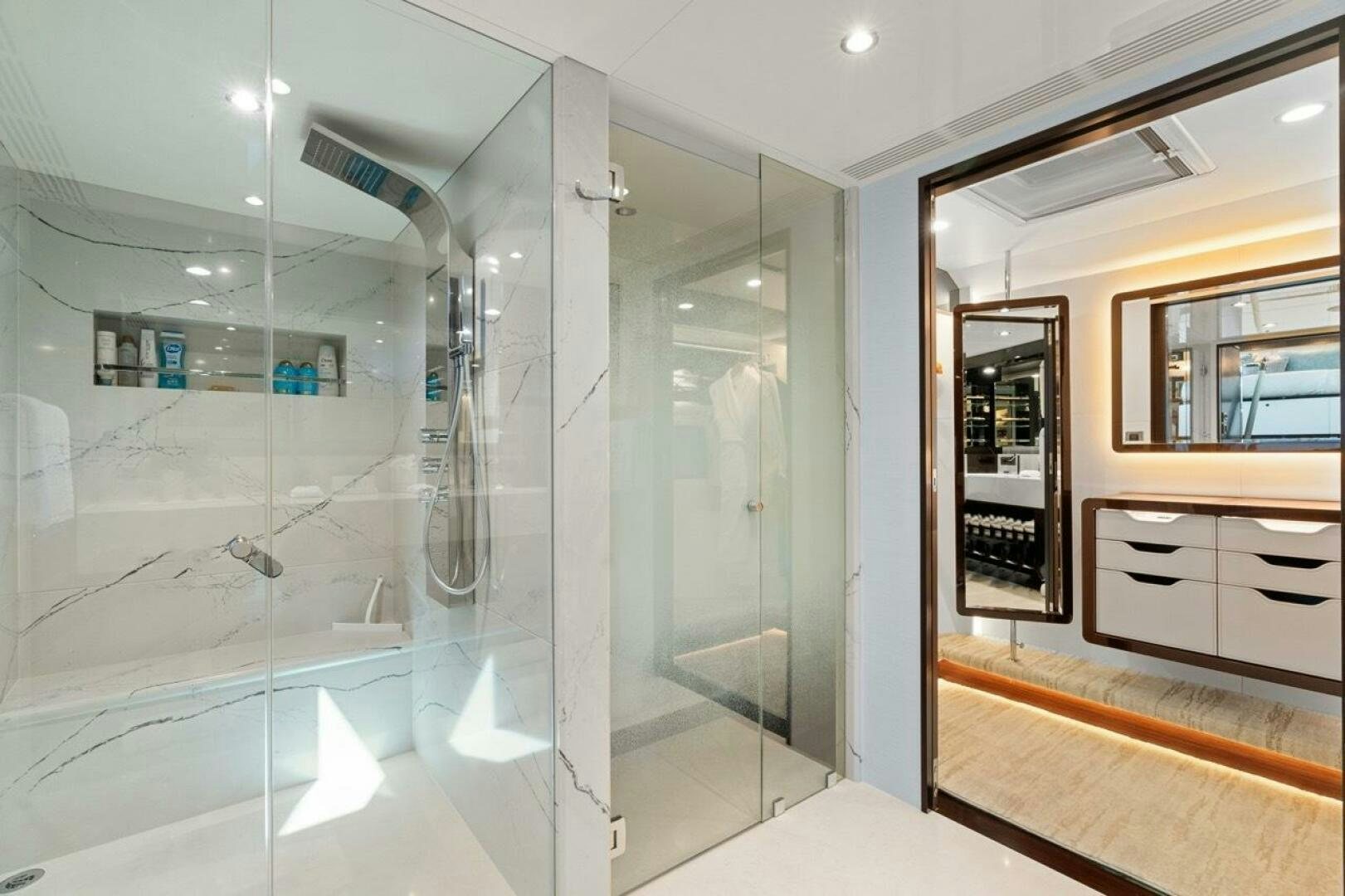 a large glass shower unit aboard LADY G Yacht for Sale