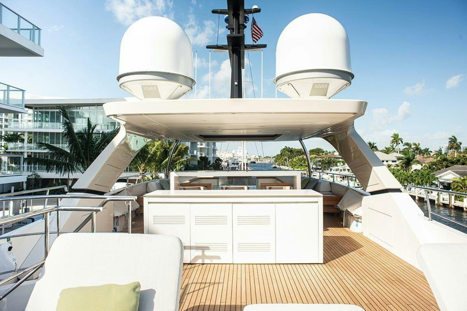 a large white ship with a satellite on it aboard GLORY Yacht for Sale