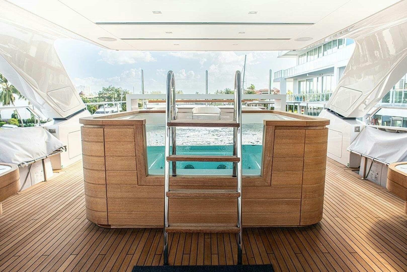 a wooden bunk bed in a room aboard GLORY Yacht for Sale