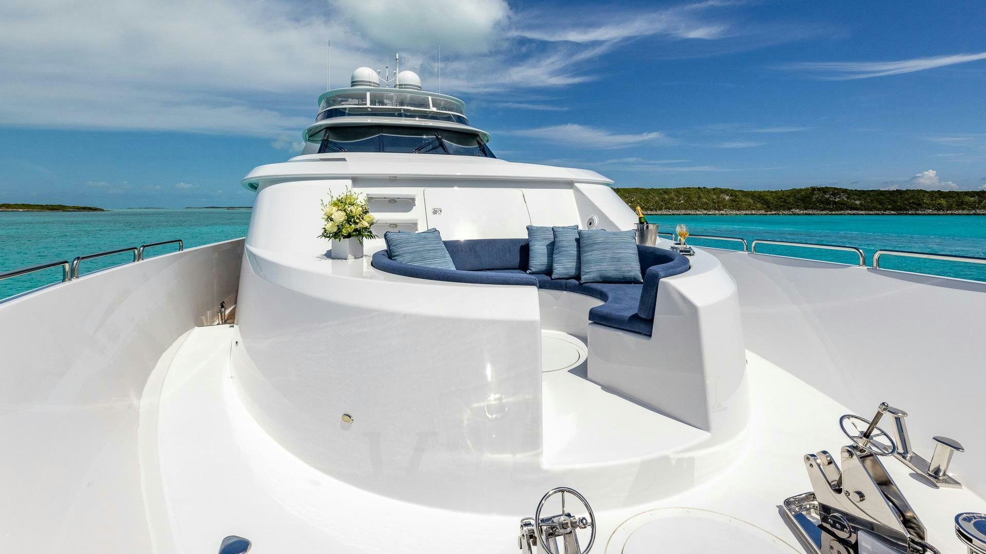 a boat on a white boat aboard NO SHORTCUTS Yacht for Sale