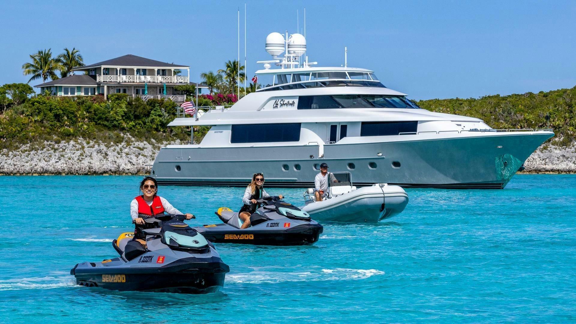 a group of people on a boat in the water aboard NO SHORTCUTS Yacht for Sale
