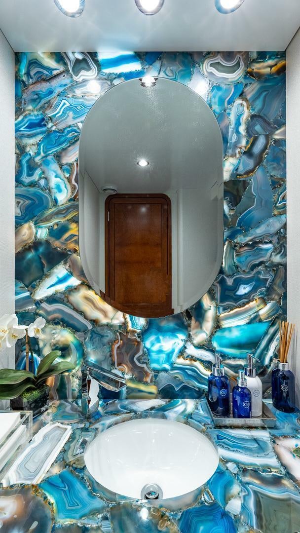 a toilet with a wooden seat aboard NO SHORTCUTS Yacht for Sale