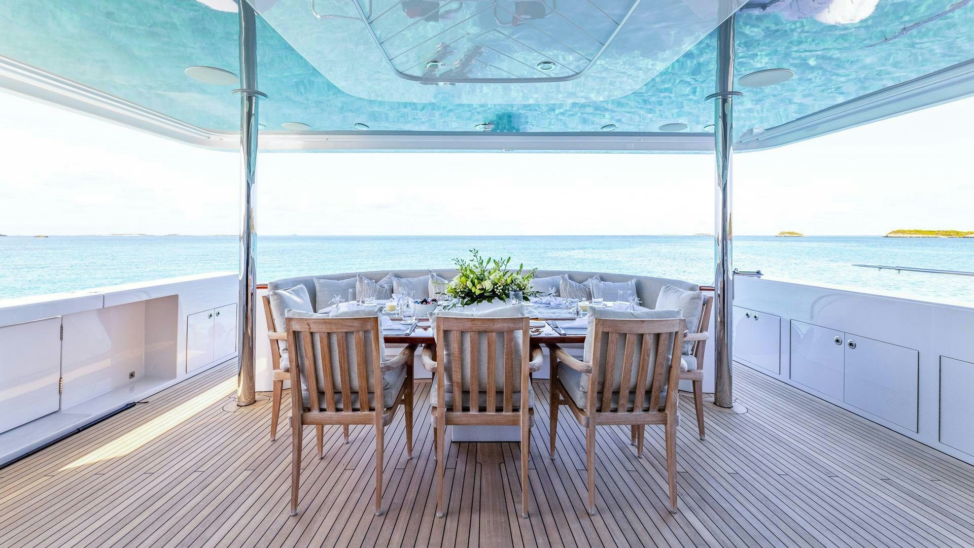 a table set for a meal aboard NO SHORTCUTS Yacht for Sale