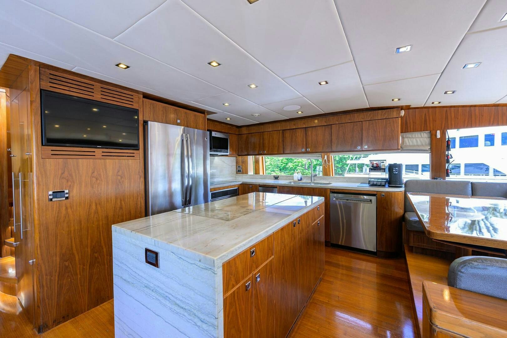 a kitchen with a large island aboard SECOND AMENDMENT Yacht for Sale