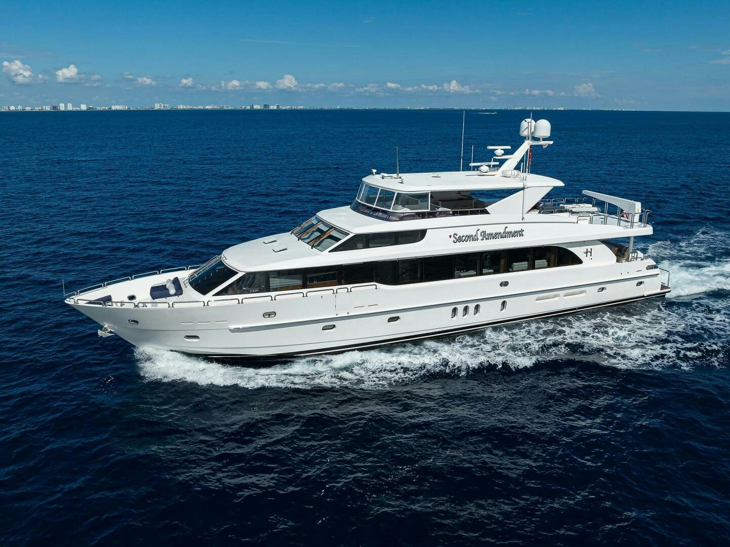 a white yacht in the water aboard SECOND AMENDMENT Yacht for Sale