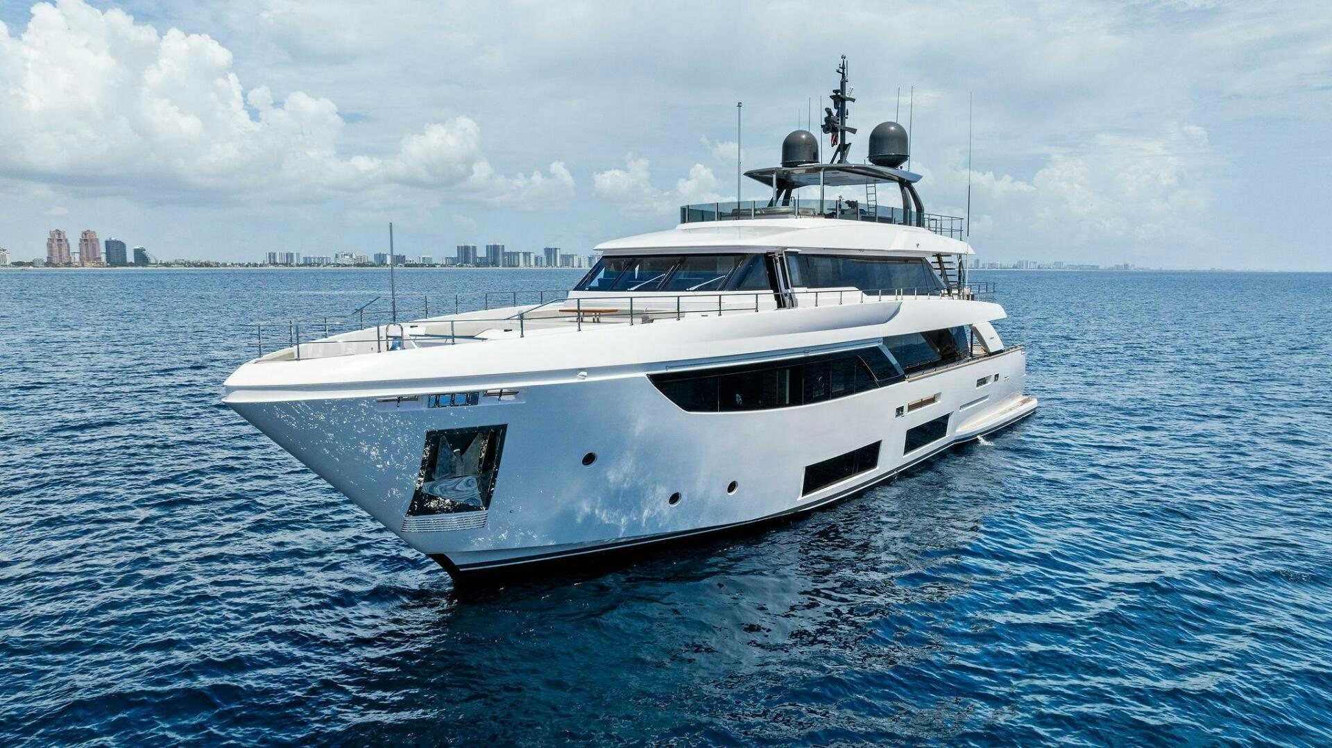 a white yacht in the water aboard FAMILIA Yacht for Sale