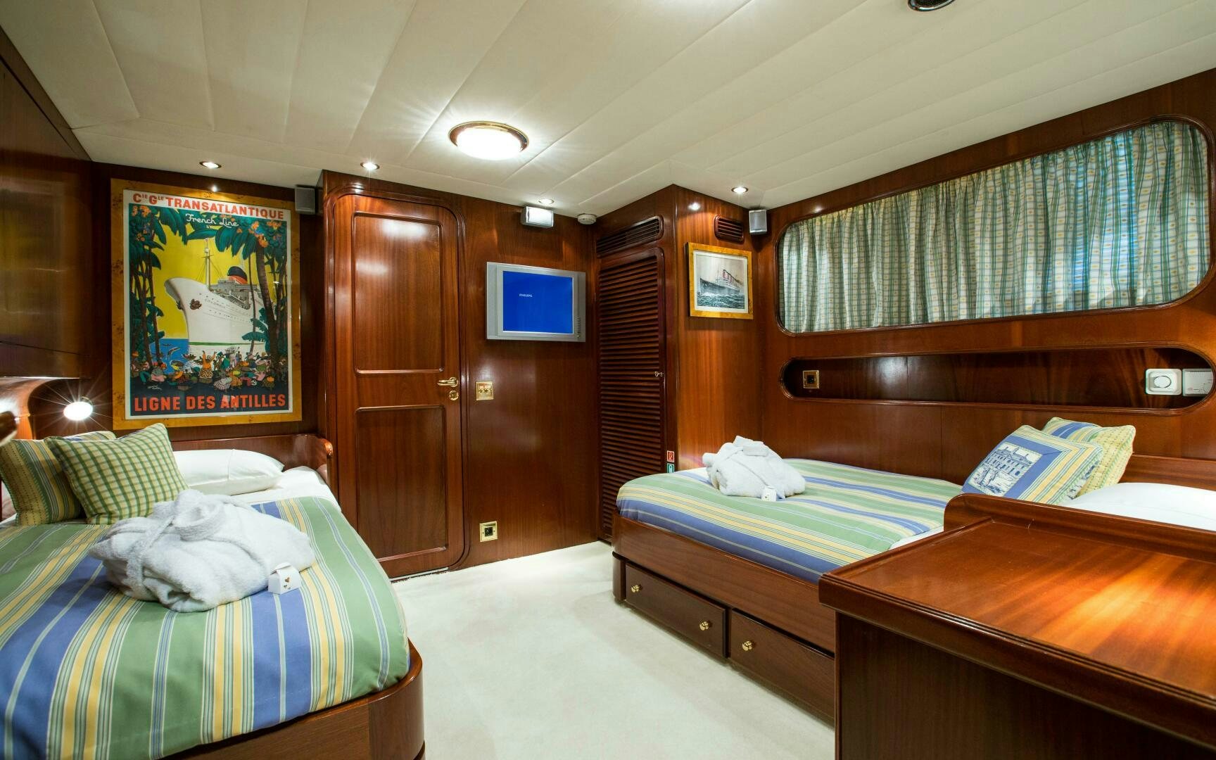 a room with bunk beds aboard STAR OF THE SEA Yacht for Sale