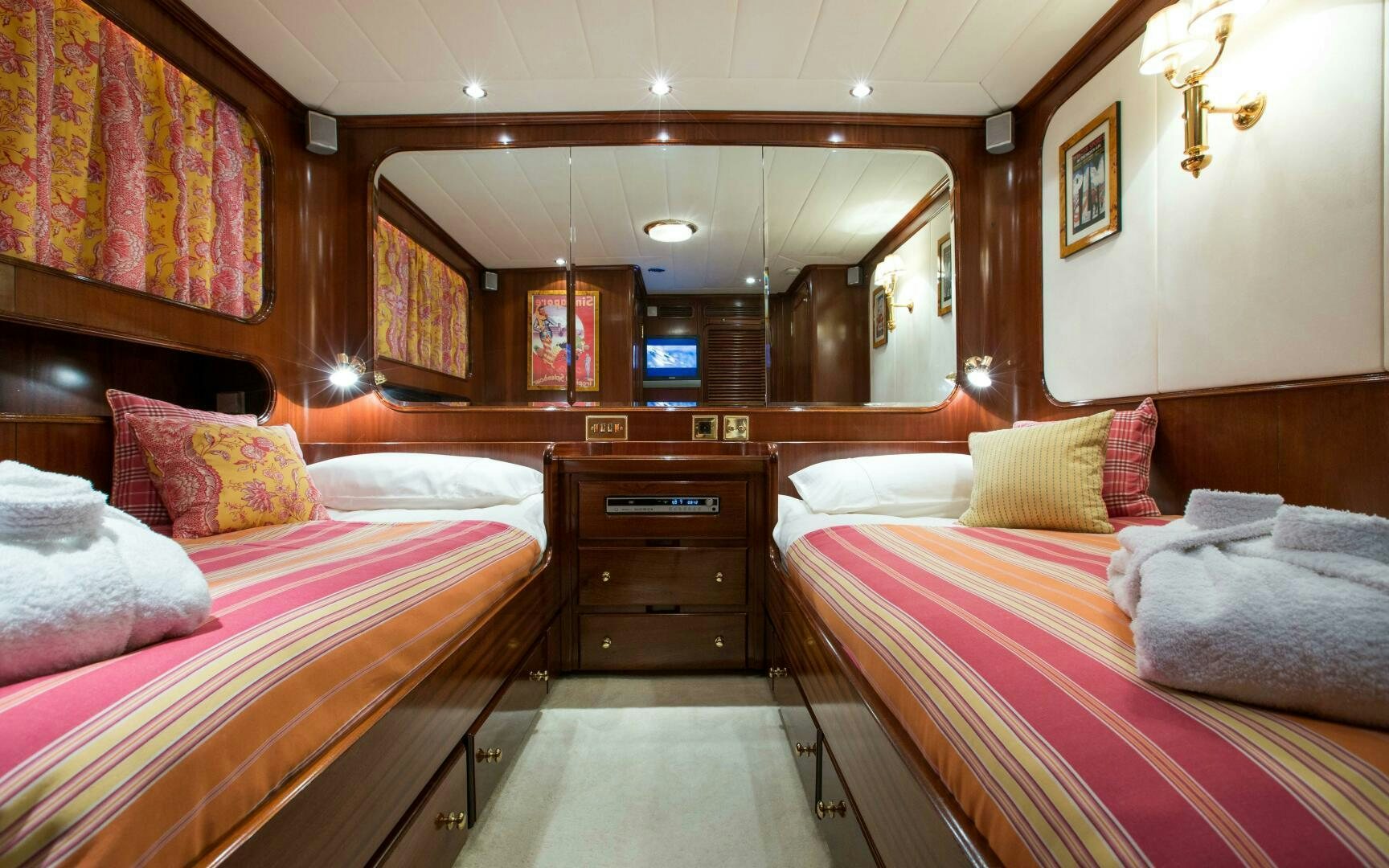 a couple of beds in a room aboard STAR OF THE SEA Yacht for Sale