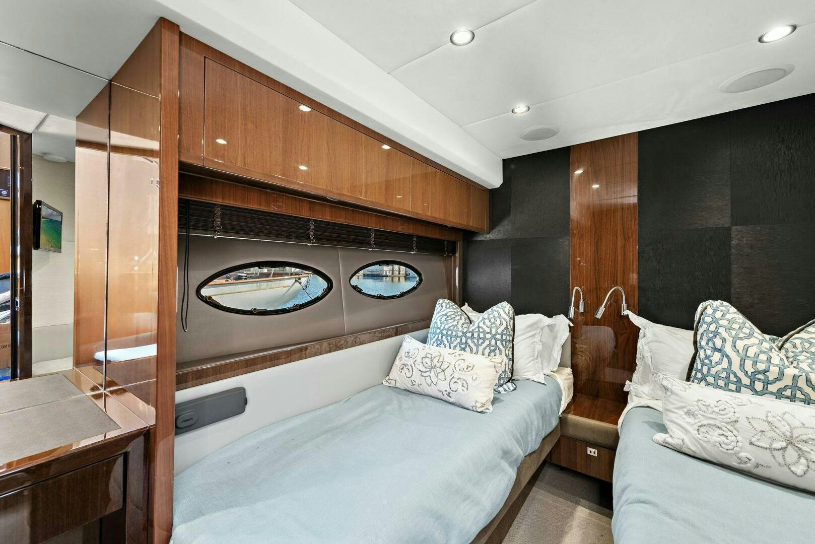 a bedroom with a large bed aboard LA-Z-BUOY Yacht for Sale