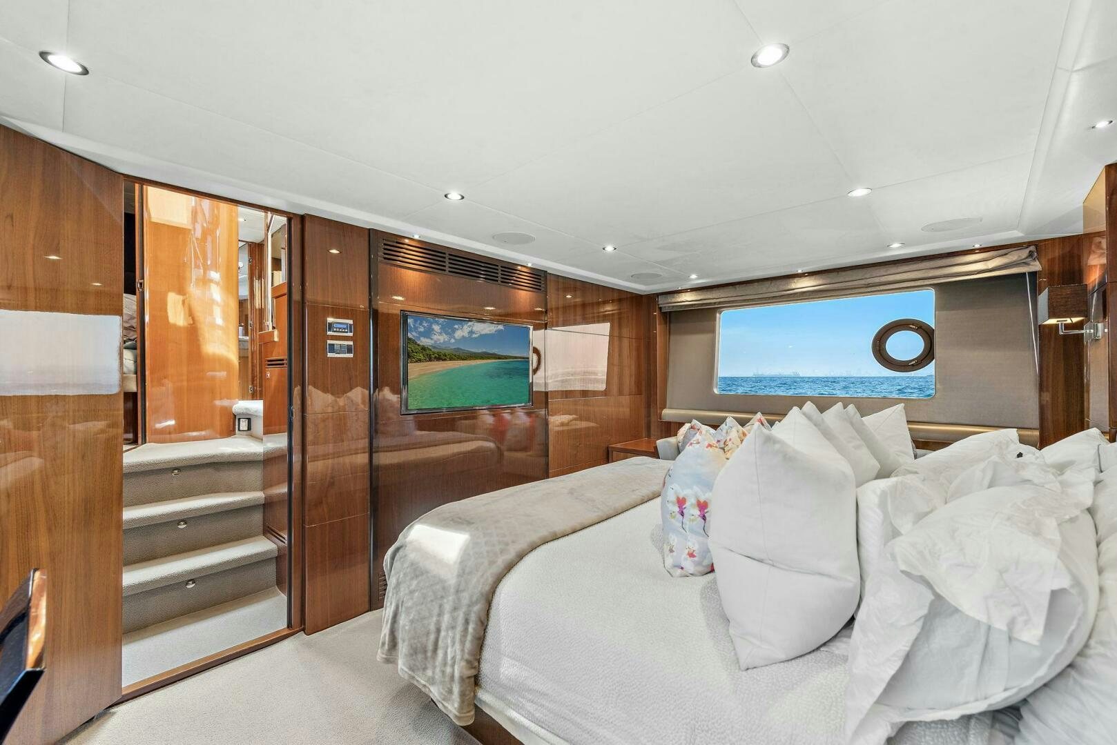 a bed in a room aboard LA-Z-BUOY Yacht for Sale