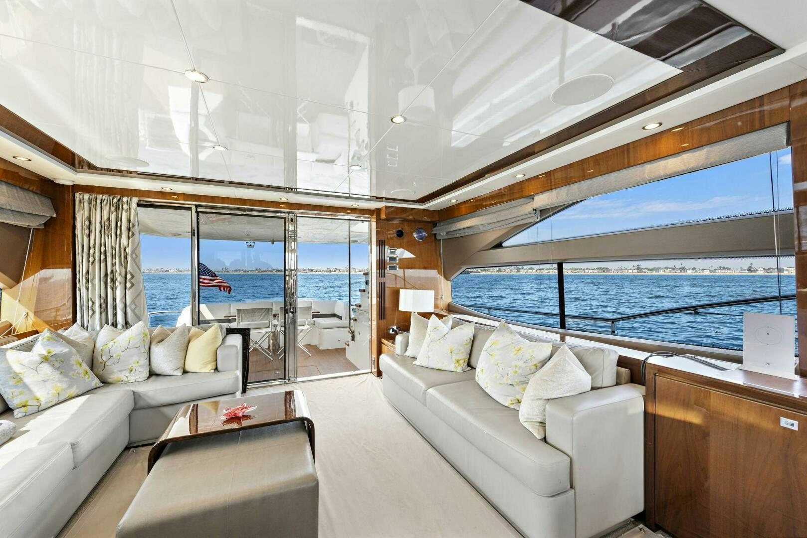 a room with a bed and a view of the ocean aboard LA-Z-BUOY Yacht for Sale
