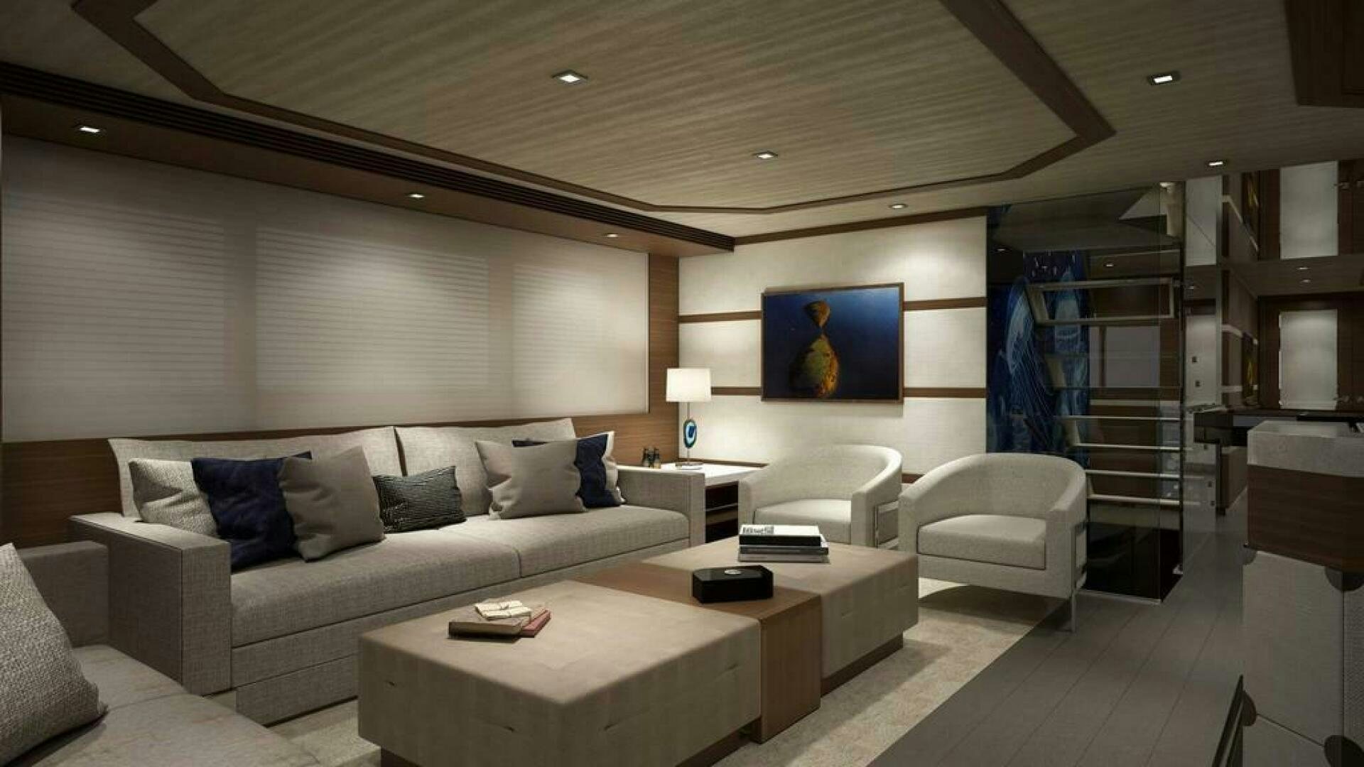 a room with a couch and a table aboard NORTHLAND Yacht for Sale