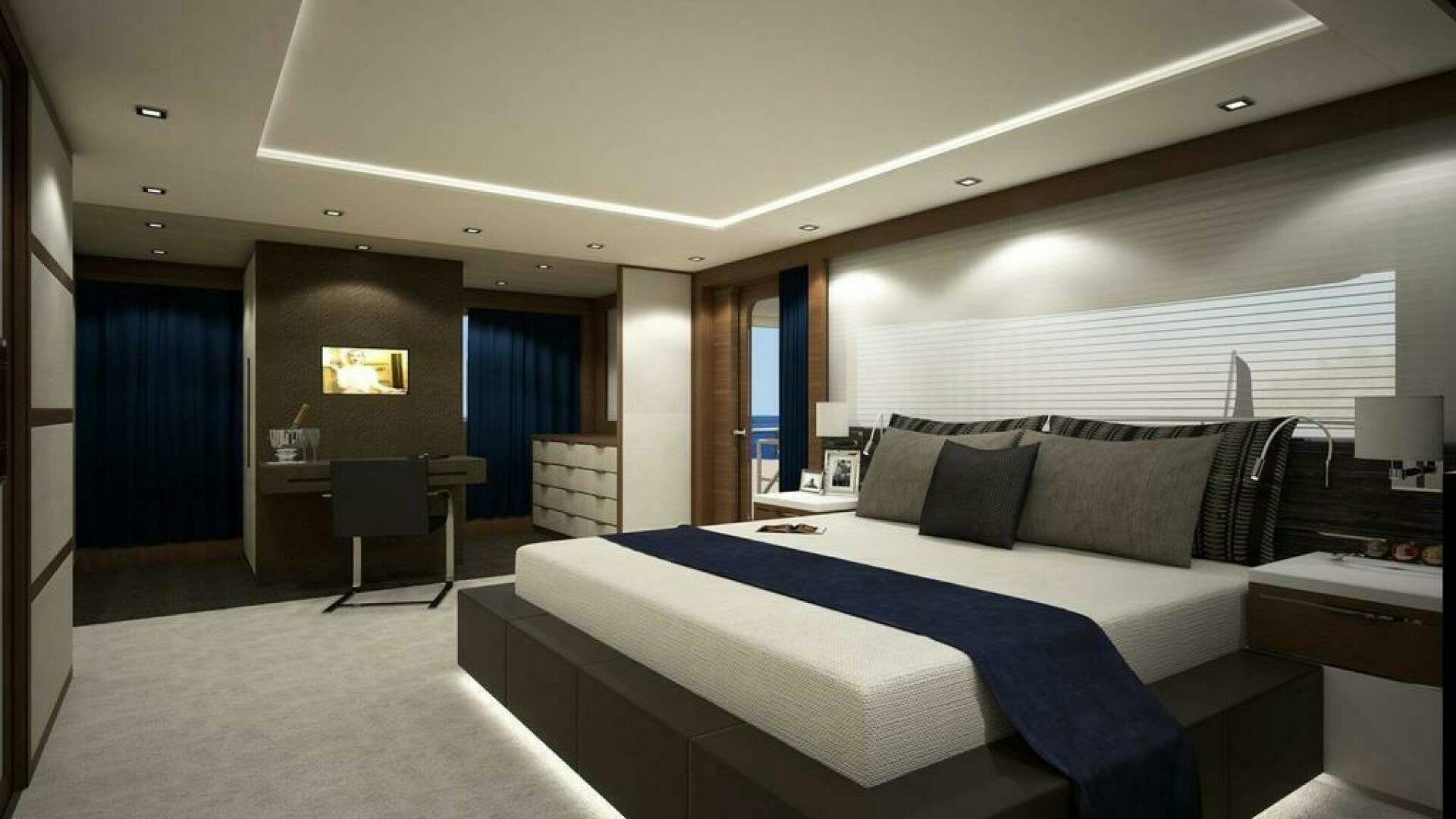 a large bedroom with a large bed aboard NORTHLAND Yacht for Sale