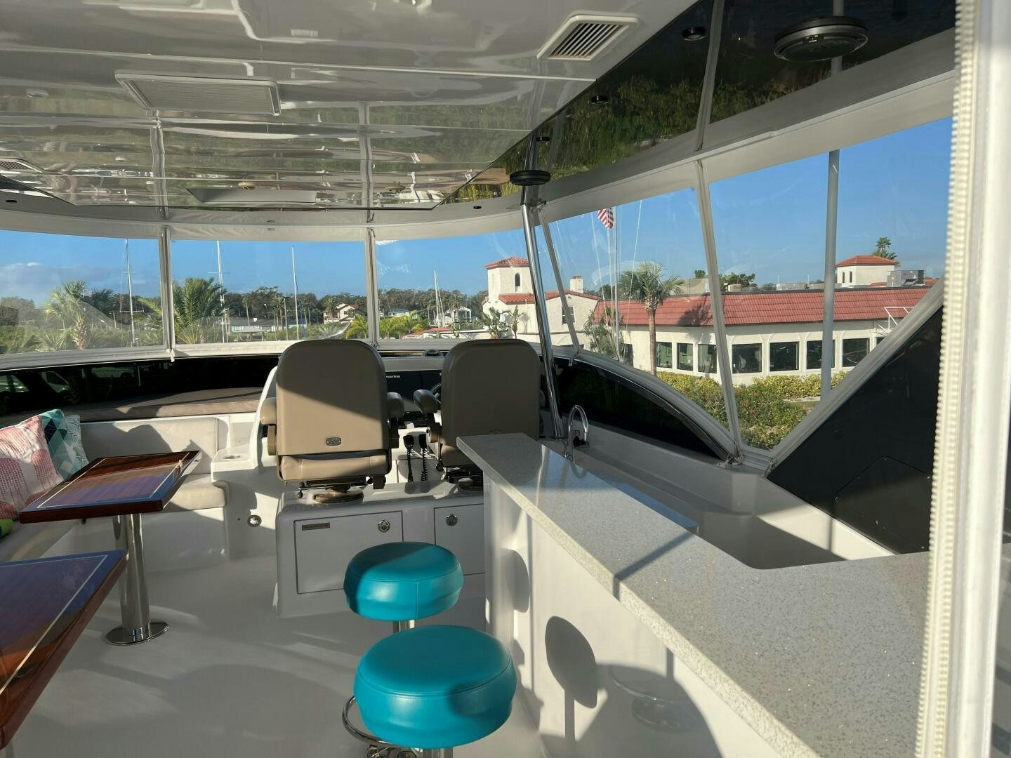 a room with a blue ball and a blue ball on the floor aboard HAPPY HEART Yacht for Sale