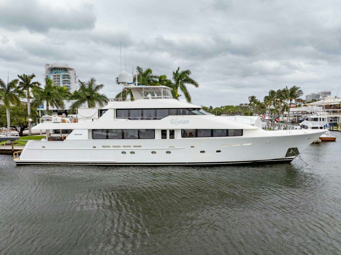 a white boat in the water aboard ELYSIAN Yacht for Sale