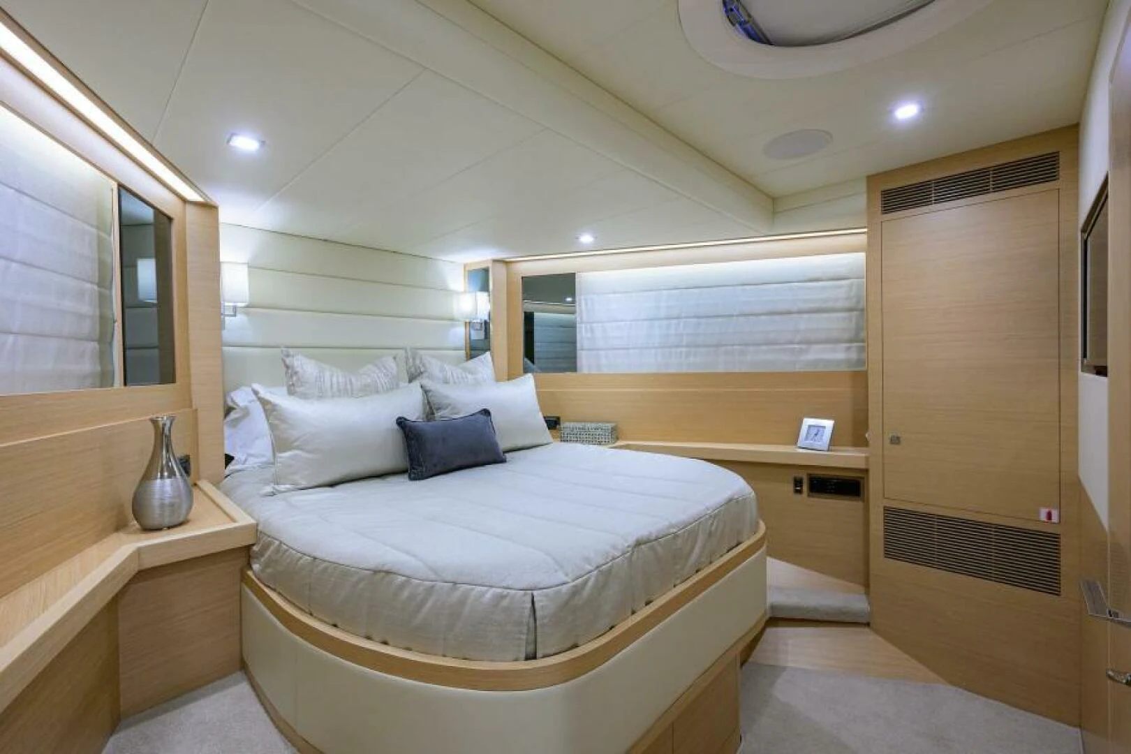 a bed in a room aboard JOURNEY Yacht for Sale