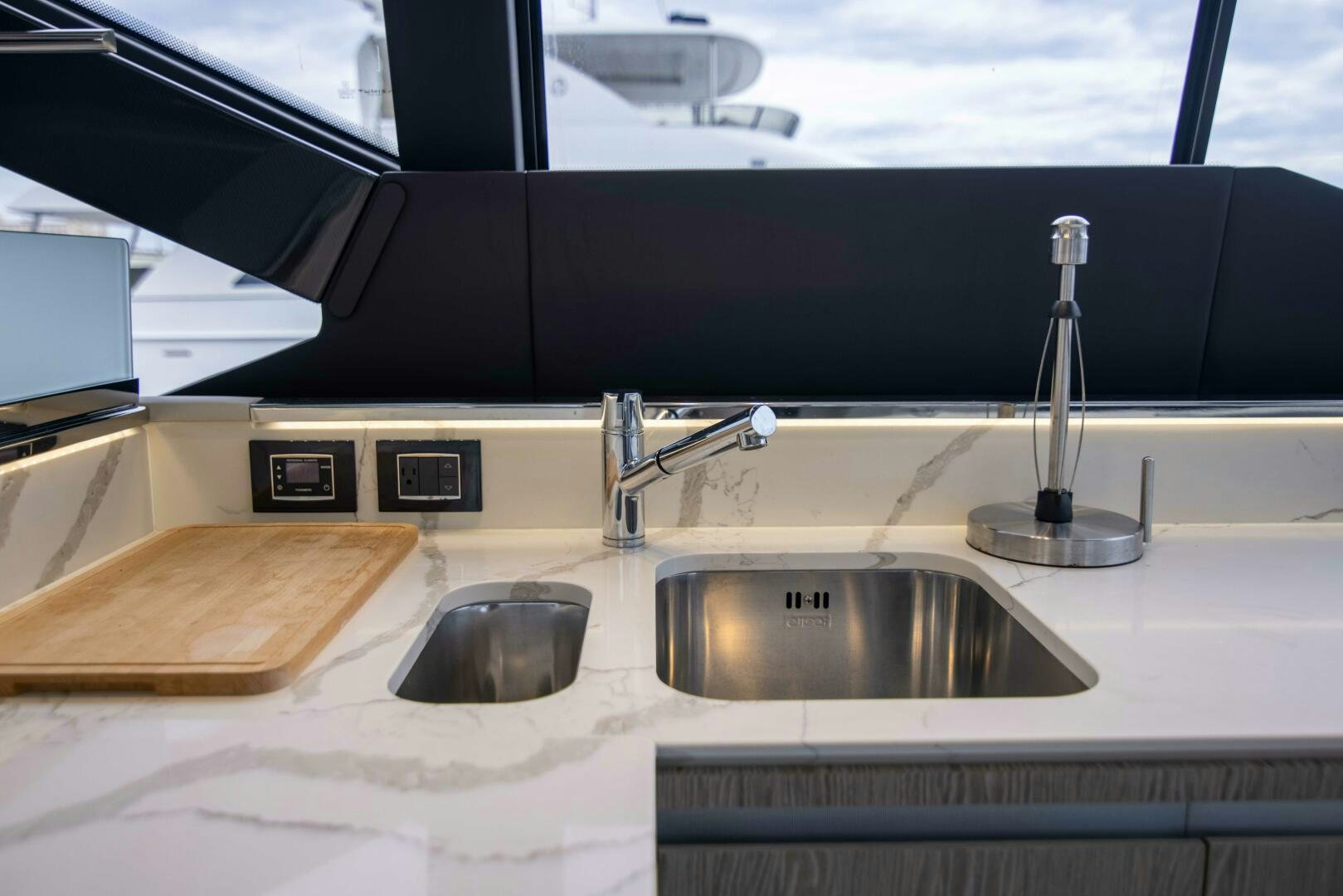 a sink with a faucet aboard TRIPLE PLAY Yacht for Sale
