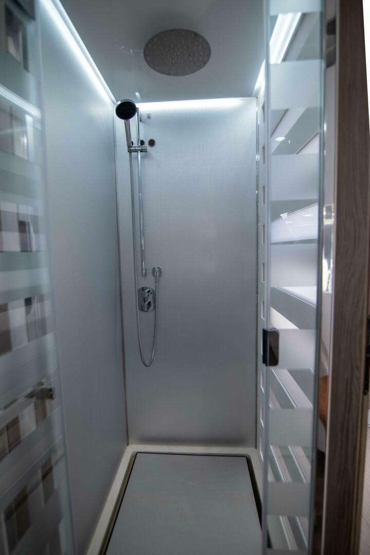 a shower unit in a bathroom aboard TRIPLE PLAY Yacht for Sale