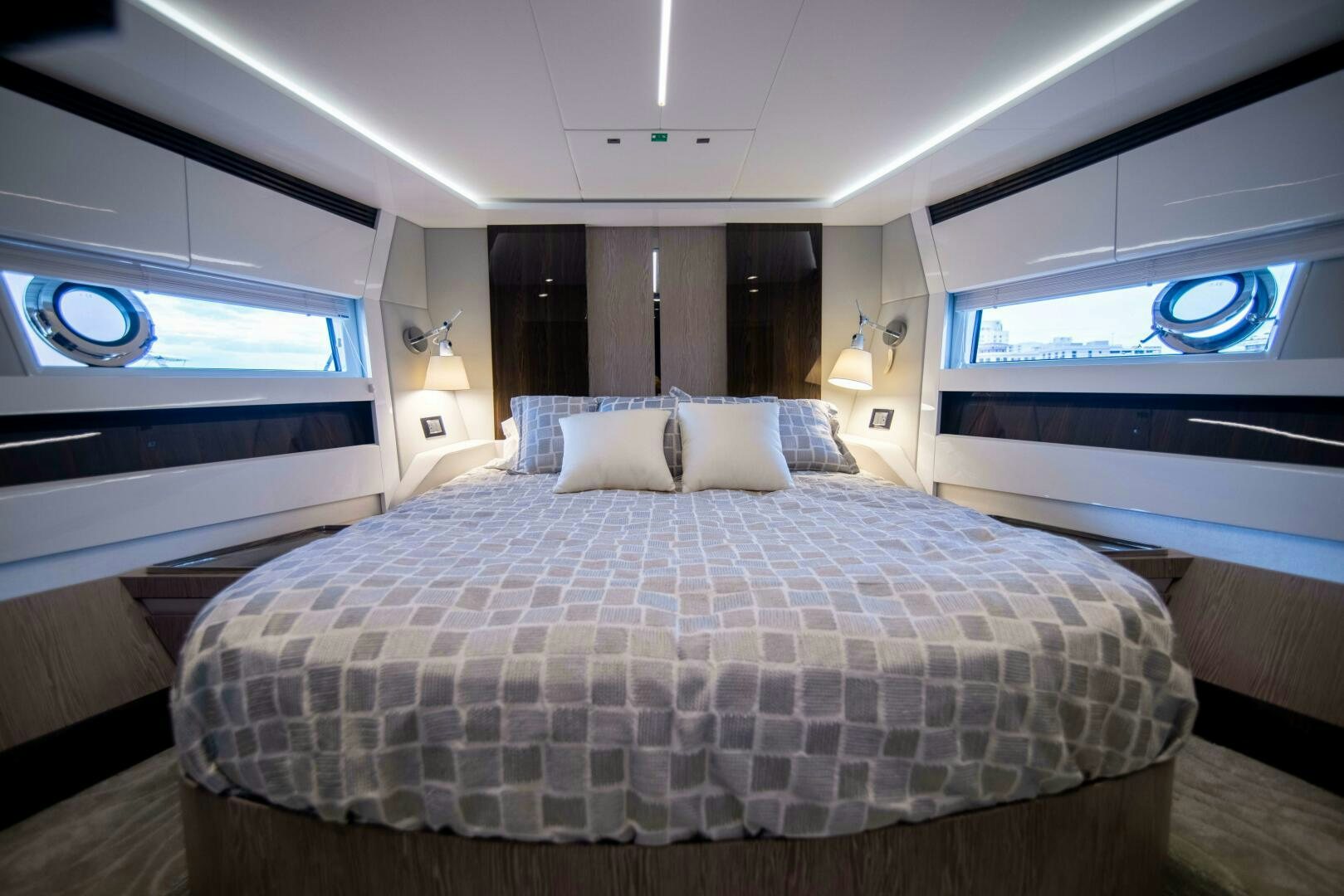 a bed in a room aboard TRIPLE PLAY Yacht for Sale