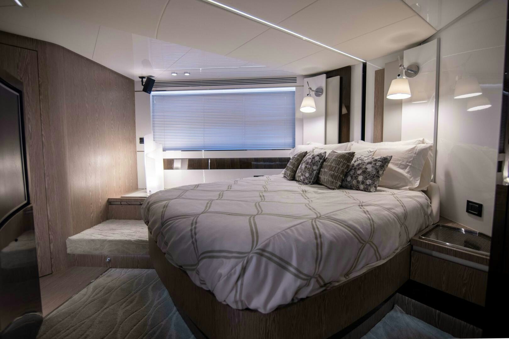 a bed in a room aboard TRIPLE PLAY Yacht for Sale