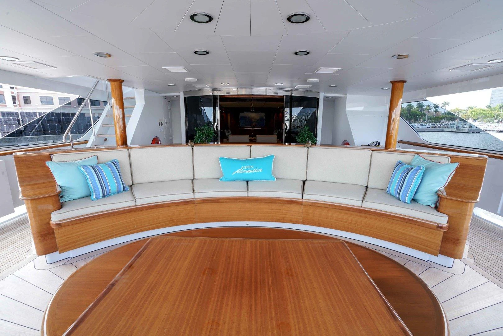 a large living room with a large sofa aboard ASPEN ALTERNATIVE Yacht for Charter