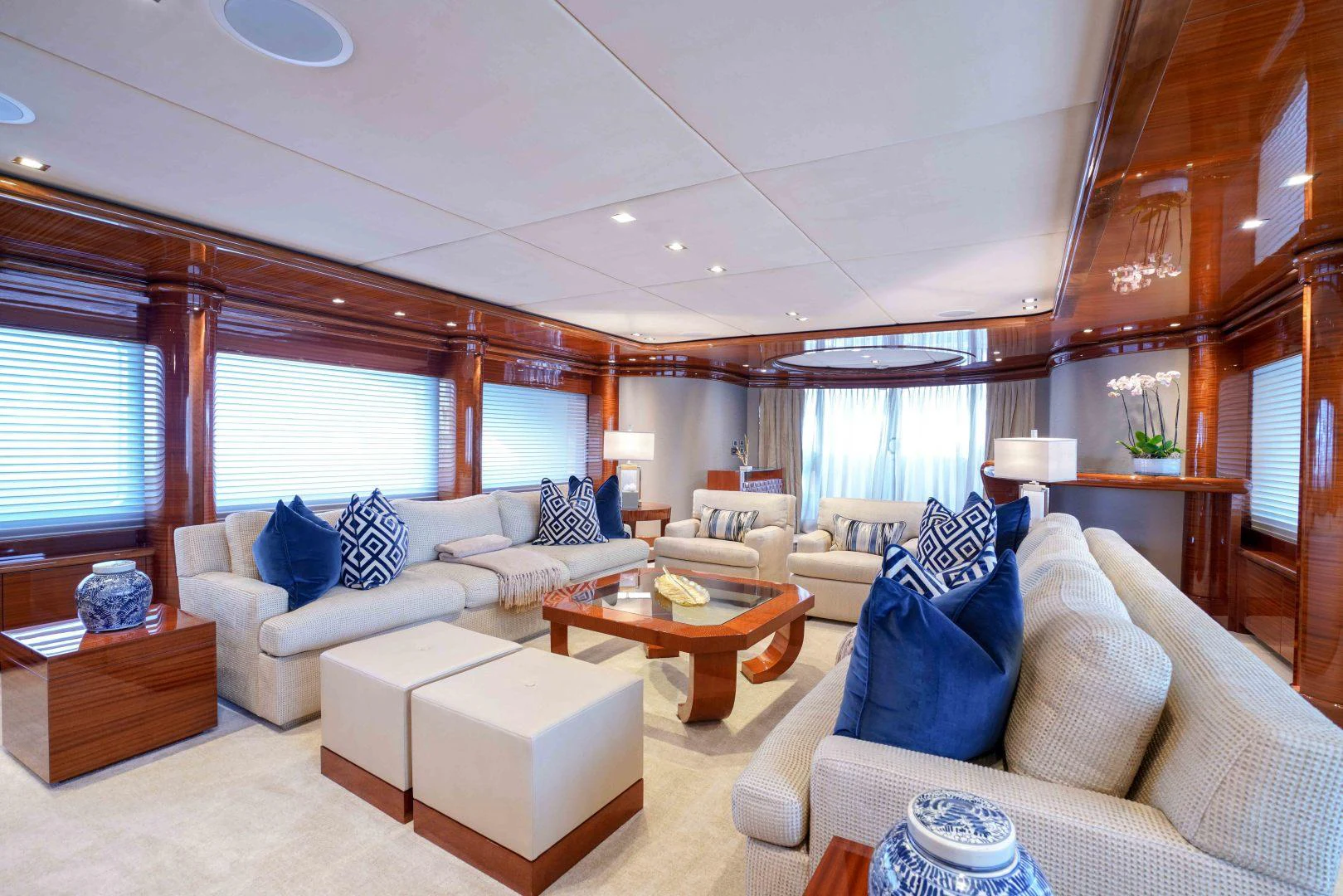 a living room with a couch and a table aboard ASPEN ALTERNATIVE Yacht for Charter