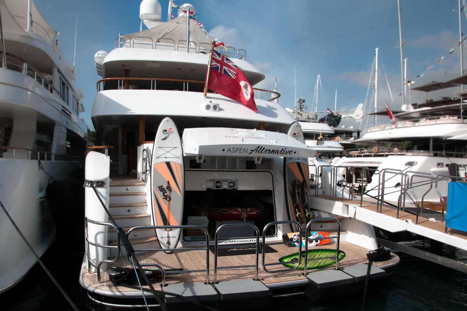 a boat docked at a pier aboard ASPEN ALTERNATIVE Yacht for Charter