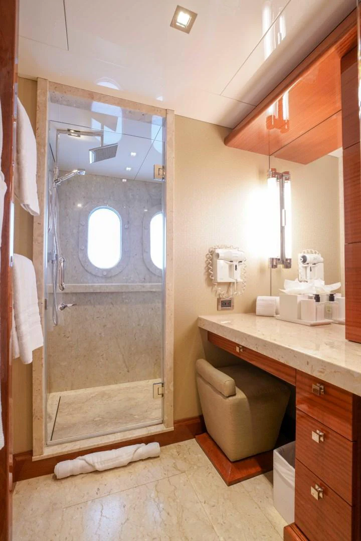 a bathroom with a shower unit aboard ASPEN ALTERNATIVE Yacht for Charter
