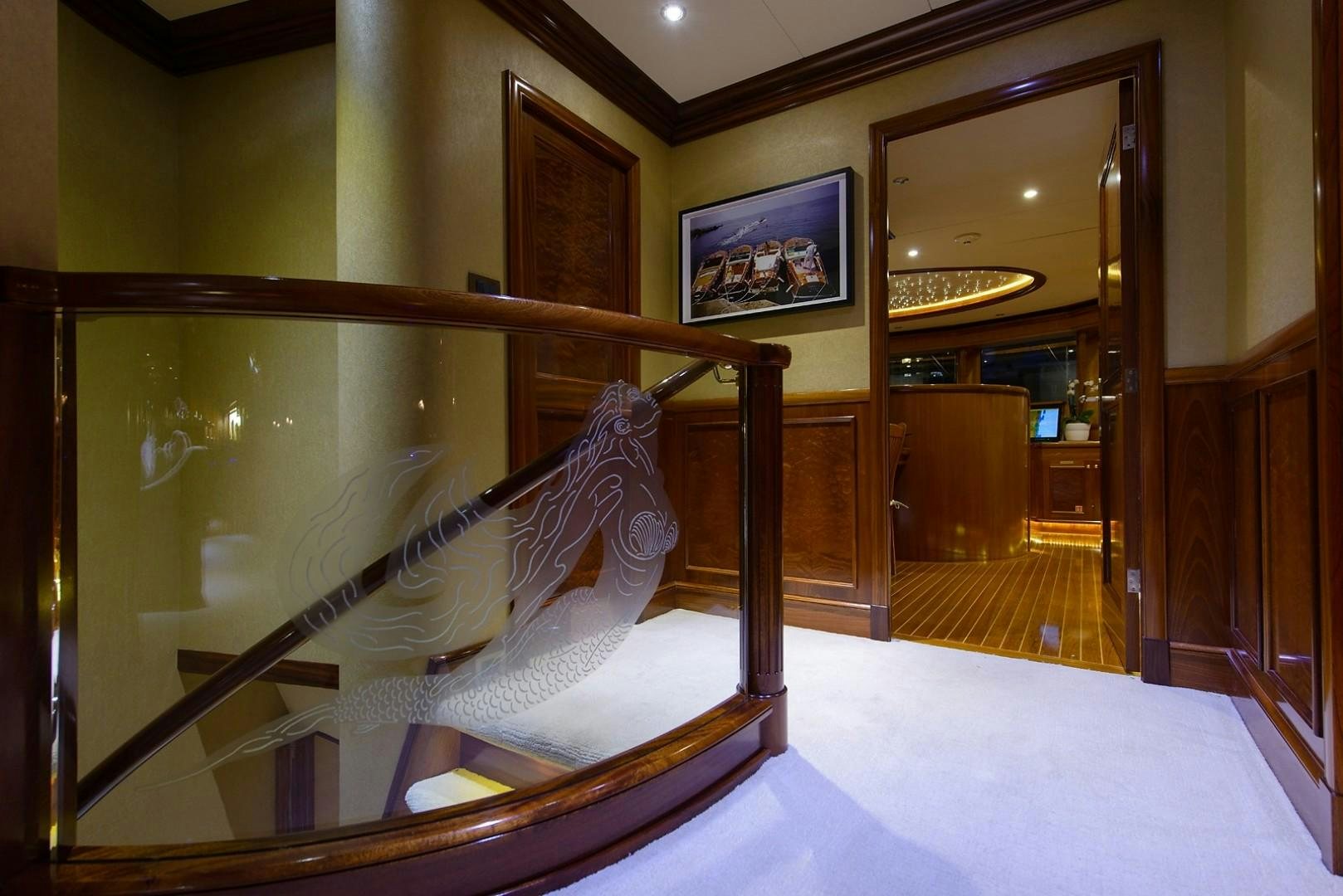 a bed frame in a room aboard FAR FROM IT Yacht for Charter