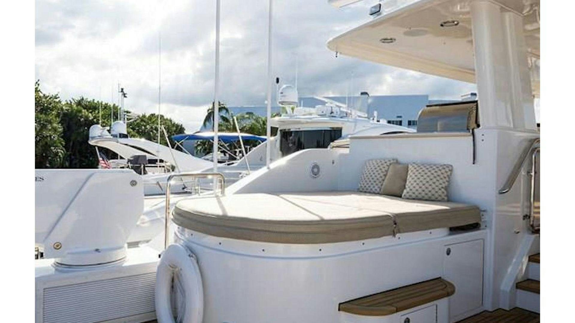 a boat docked at a pier aboard NOW OR NEVER Yacht for Charter