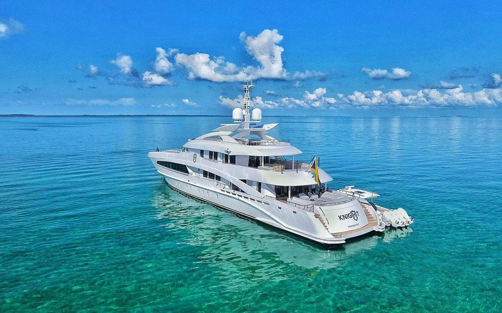 a ship in the water aboard KNIGHT Yacht for Charter