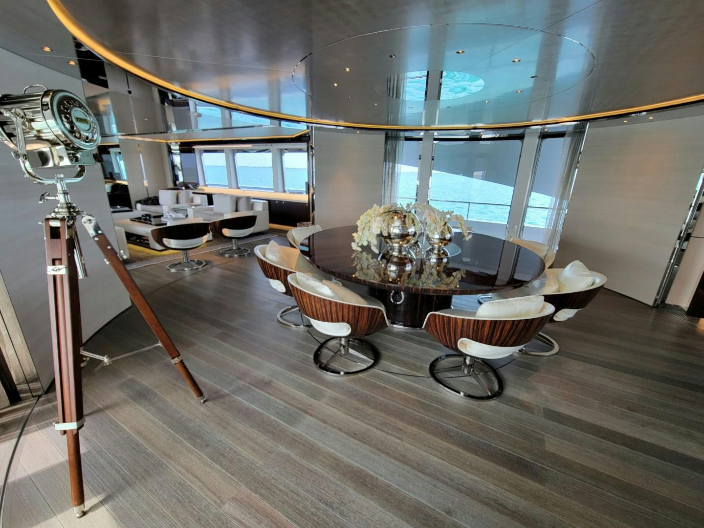 a room with a large mirror aboard KNIGHT Yacht for Charter