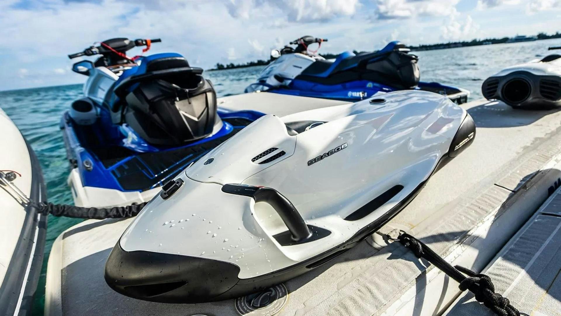 a boat with a helmet on it aboard KEMOSABE Yacht for Charter