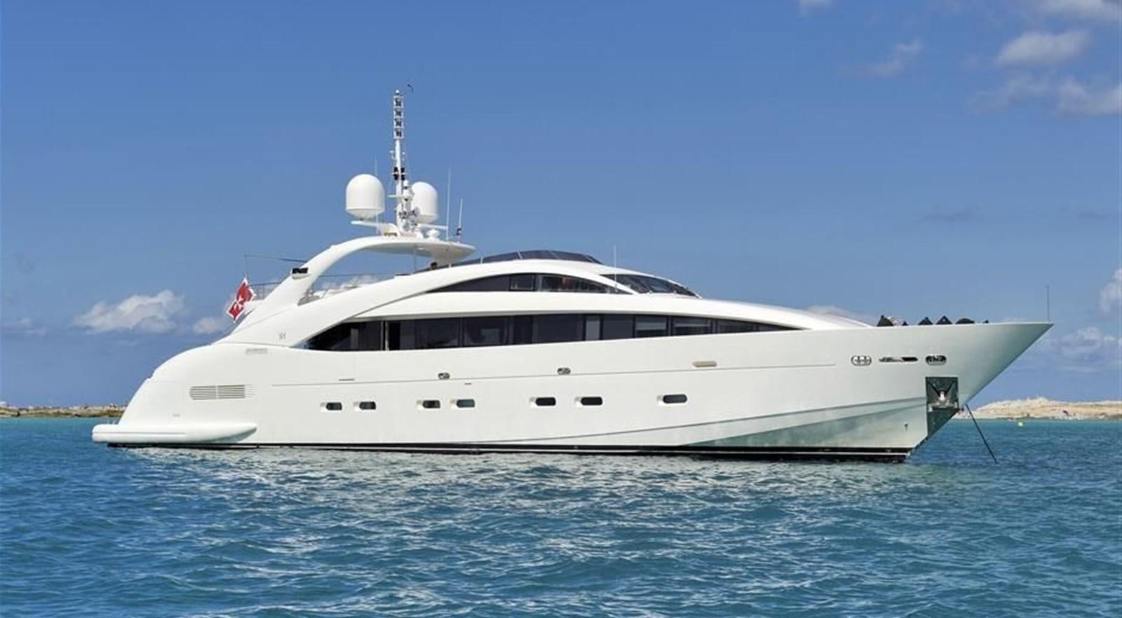 a white yacht on the water aboard ISA 120 Yacht for Sale