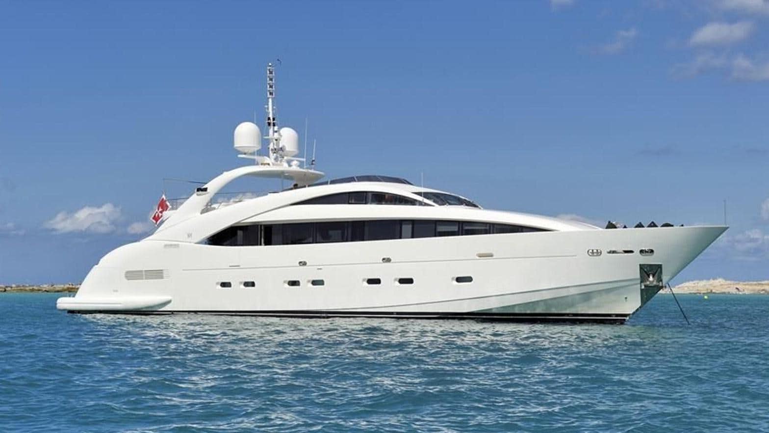 a white yacht on the water aboard ISA 120 Yacht for Sale