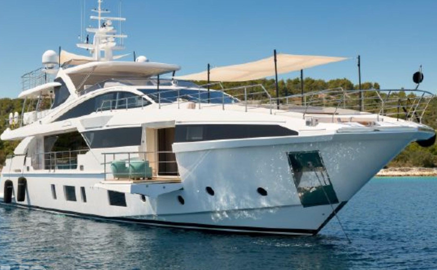 a white yacht on the water aboard 2019 AZIMUT GRANDE 35 METRI Yacht for Sale
