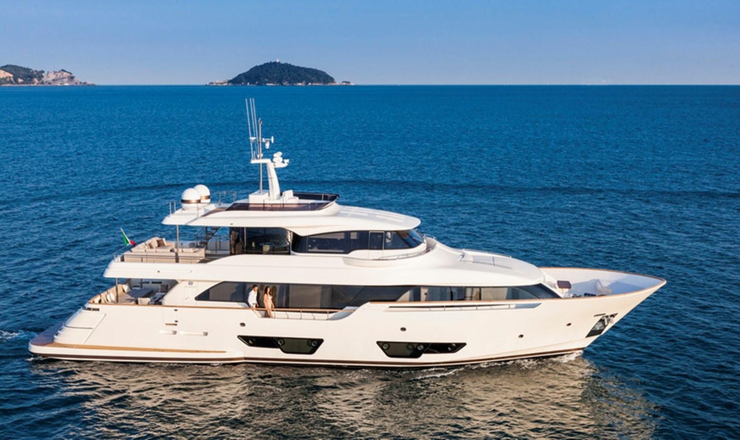 a white yacht on the beach aboard PALGREMAT Yacht for Sale