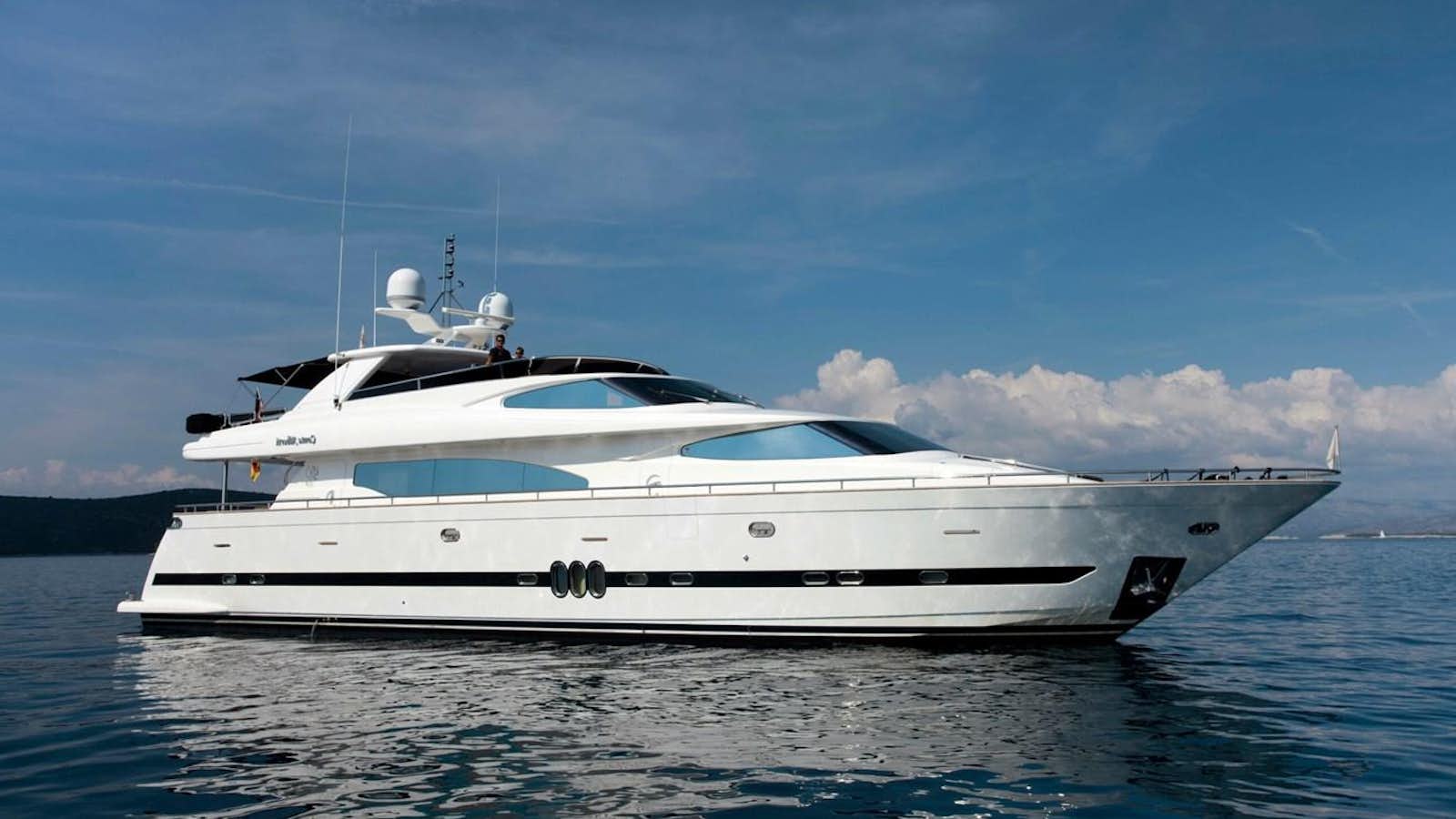a white yacht on the water aboard CONTE ALBERTI Yacht for Sale