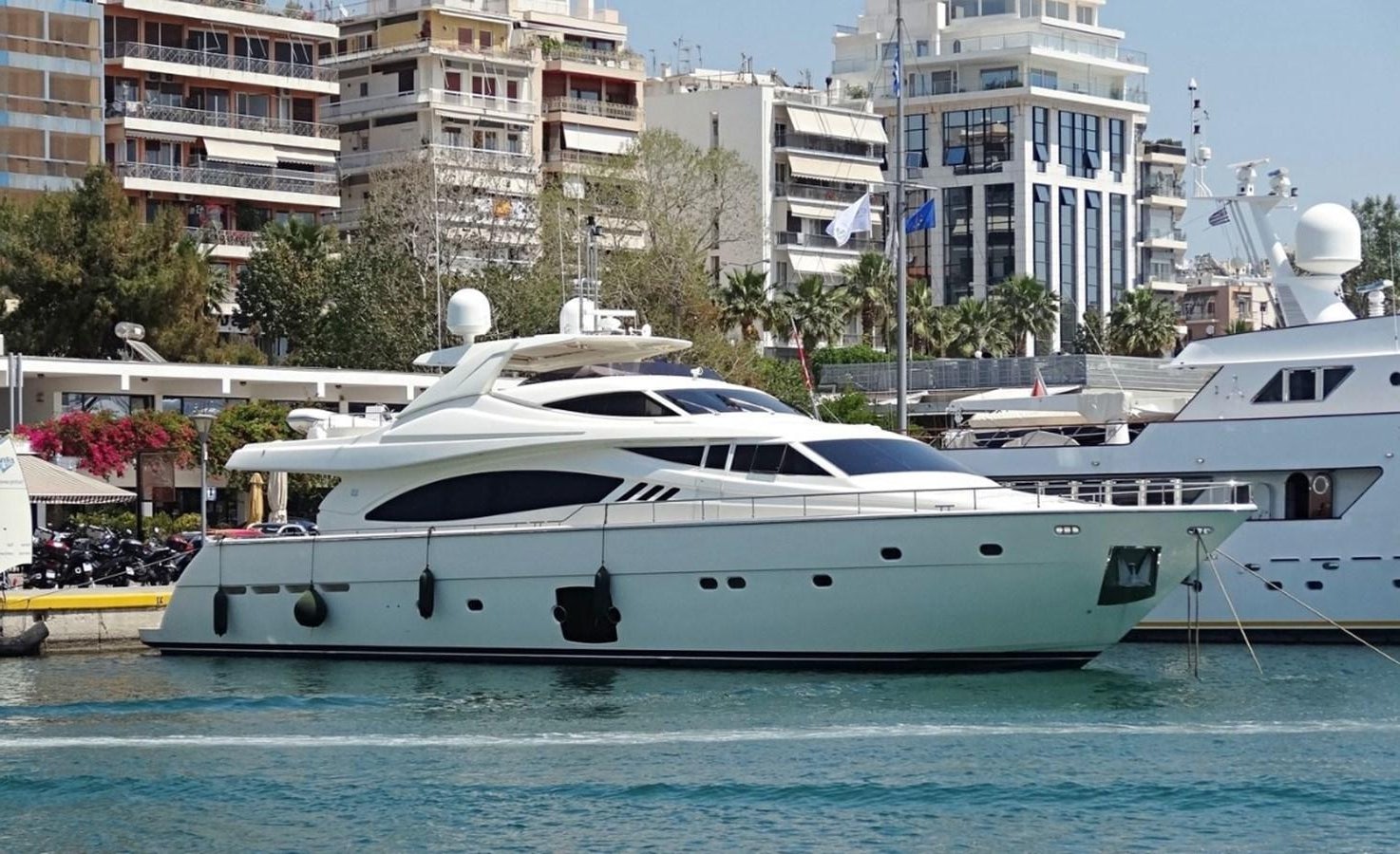 a white yacht in the water aboard FAIR LADY SILVIA Yacht for Sale