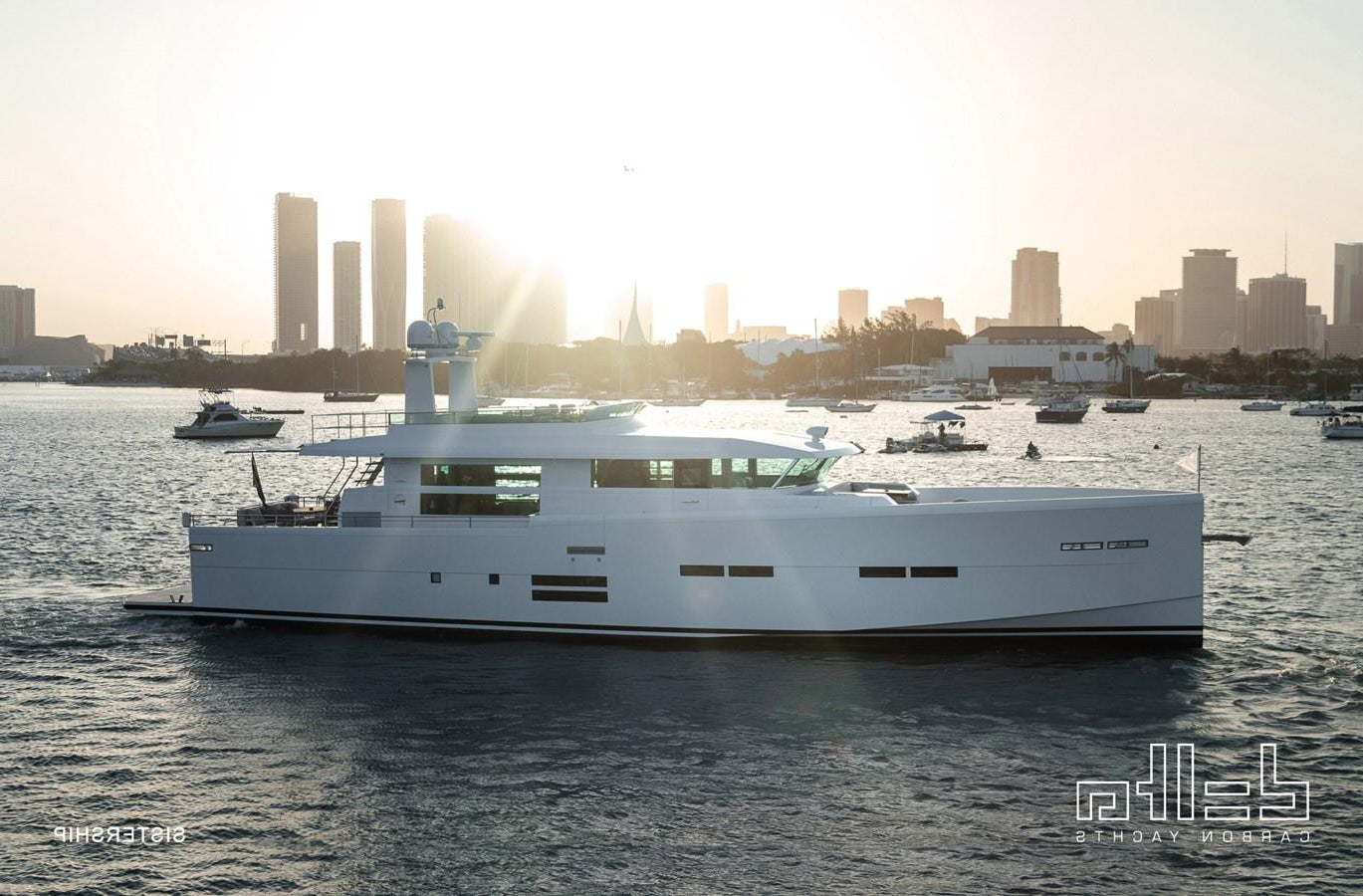 a large white boat in the water aboard DELTA 88 CARBON Yacht for Sale