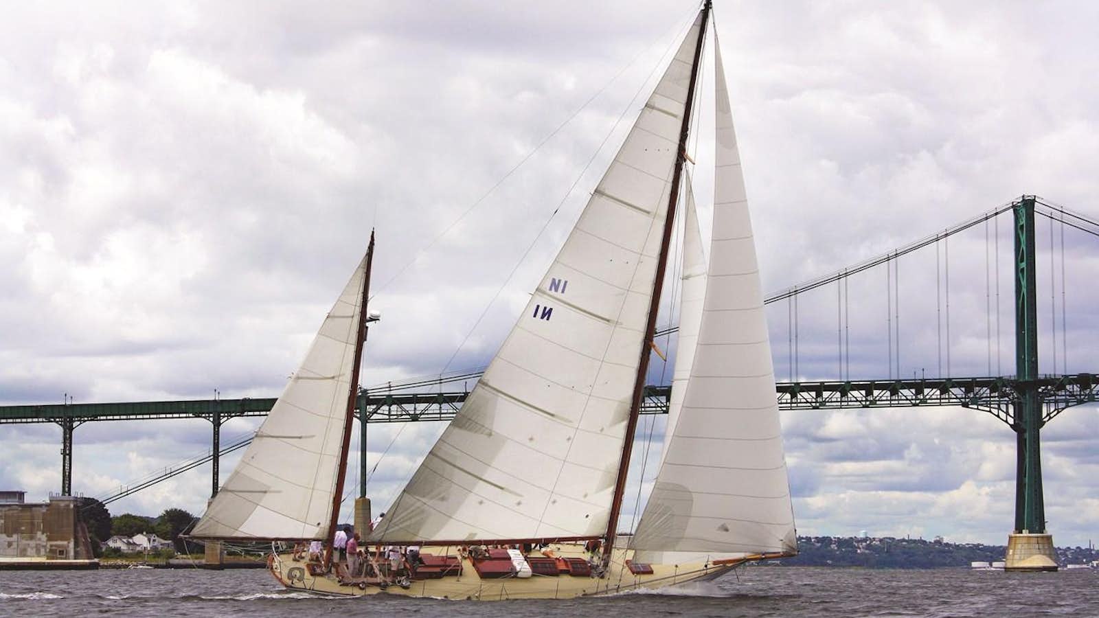 a sailboat on a bridge aboard RUGOSA Yacht for Sale