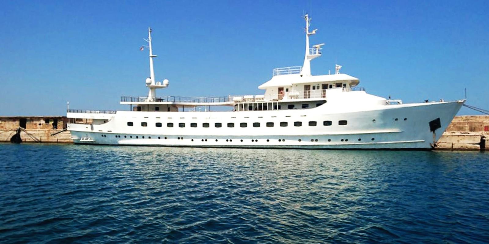 a large white ship aboard BLUE DAWN Yacht for Sale