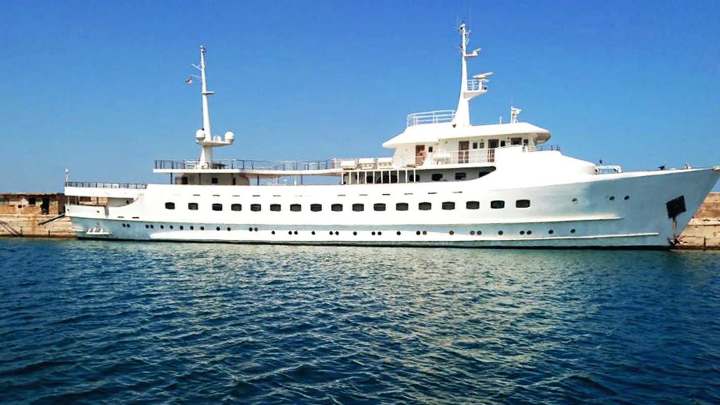 a large white ship aboard BLUE DAWN Yacht for Sale