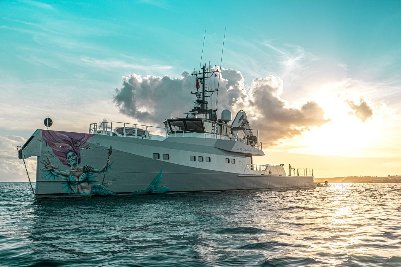 a large ship in the water aboard PINK SHADOW Yacht for Sale
