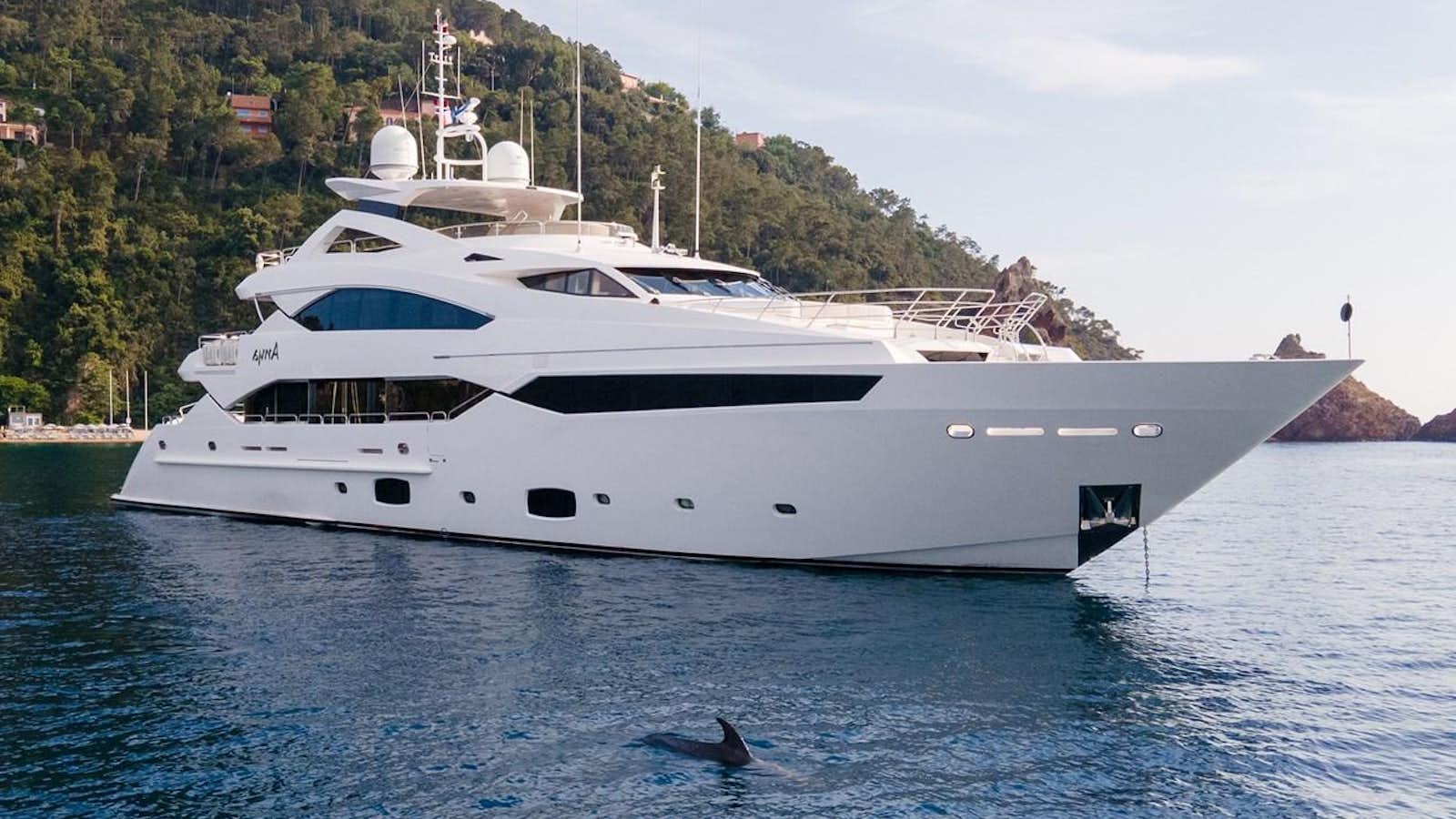 a large white yacht in the water aboard ANYA Yacht for Sale