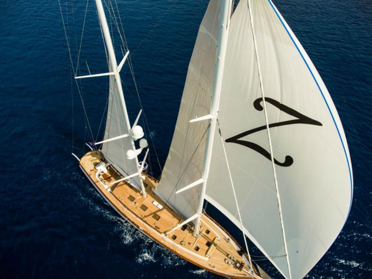 a boat with a face drawn on it aboard ZANZIBA Yacht for Sale