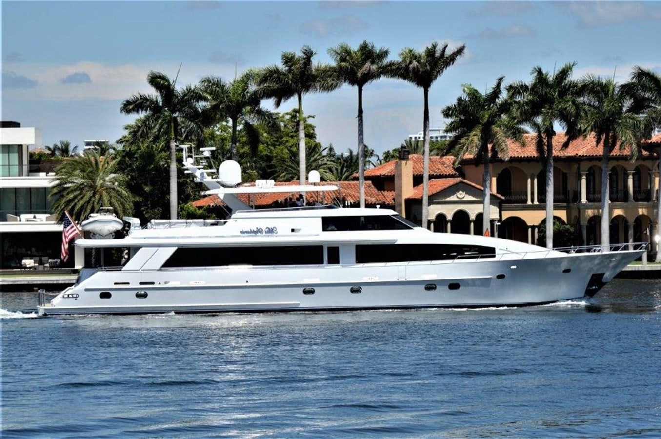 a white yacht in the water aboard MISS STEPHANIE  Yacht for Sale