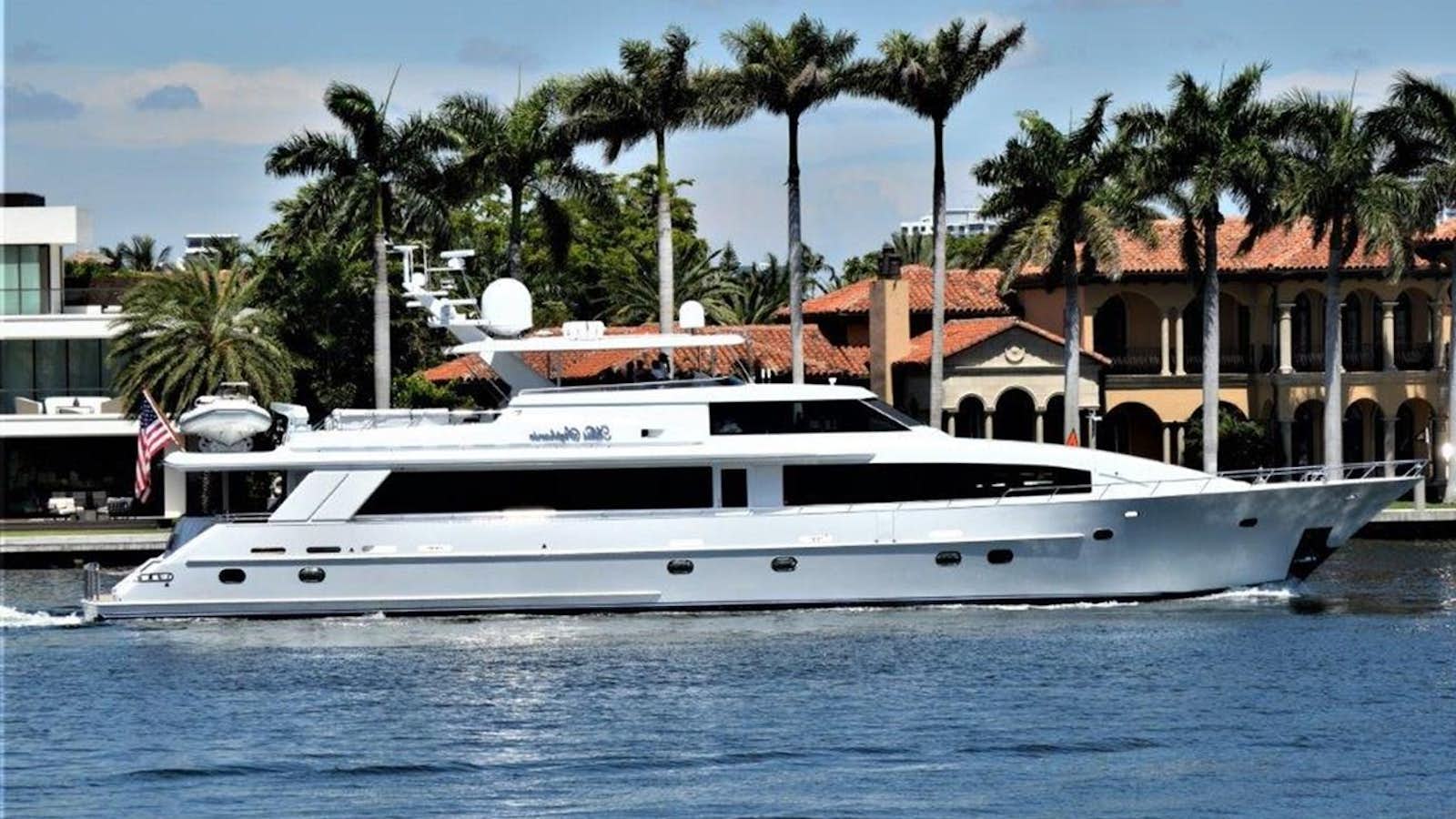 a white yacht in the water aboard MISS STEPHANIE  Yacht for Sale