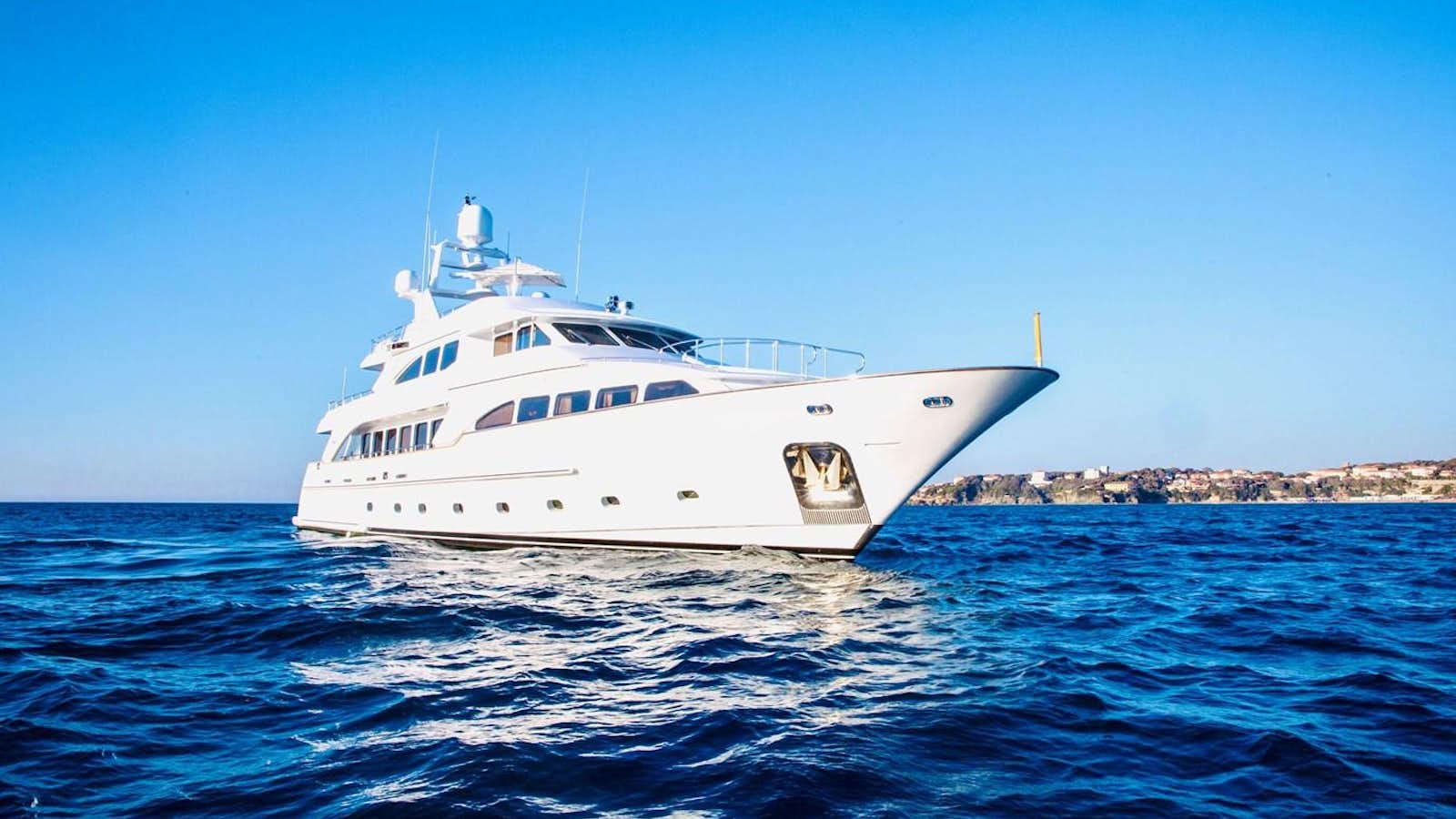 a white yacht in the water aboard AQUABELLA Yacht for Sale