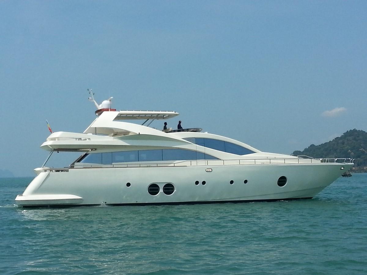 a white yacht in the water aboard MY JAYA Yacht for Sale